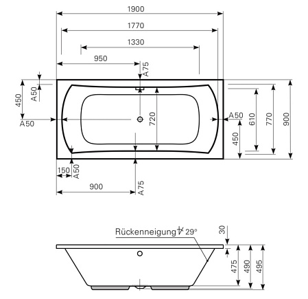 Акриловая ванна Mauersberger Jucunda 1019000101 190х90 белый