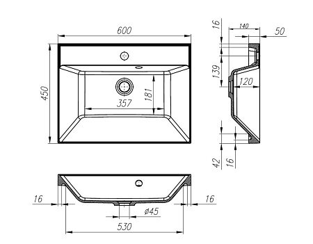 Раковина BelBagno Marino BB600/450-LV-MR-AST 60