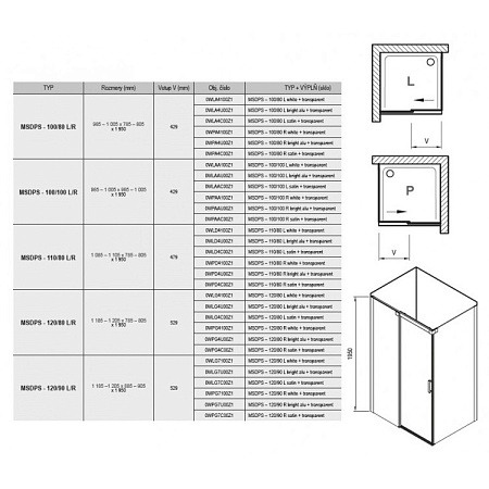 Душевой уголок Ravak Matrix MSDPS-110/80 L 0WLD4C00Z1 Transparent, хром