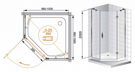 Душевой уголок Cezares Bergamo P1 100 C Cr R IV антикальций