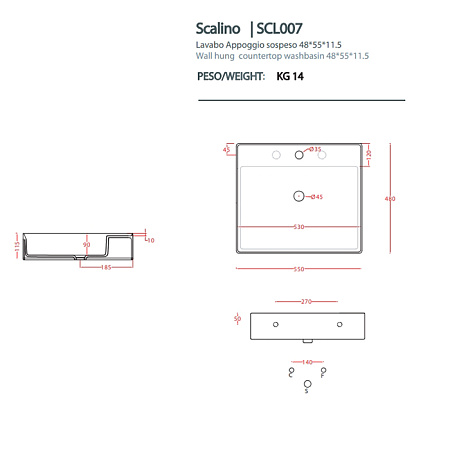 Раковина ArtCeram Scalino SCL007 01;00 55х48 белый глянцевый