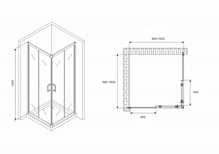 Душевой уголок ABBER Schwarzer Diamant AG021005 прозрачное/хром