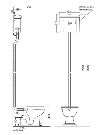 Бачок для унитаза Kerasan Retro 108001 подвесной, для высокой трубы