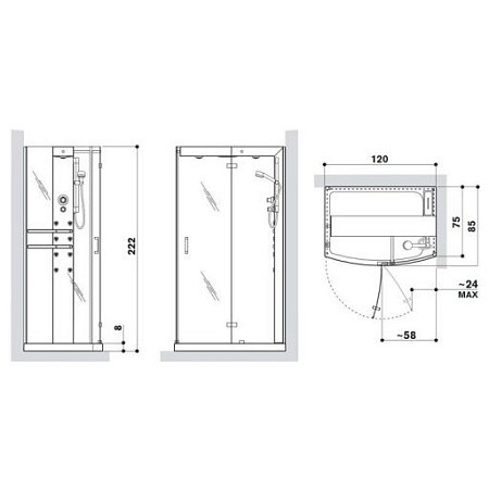 Душевая кабина Jacuzzi Mynima SX 9447-981A 120х85 см L