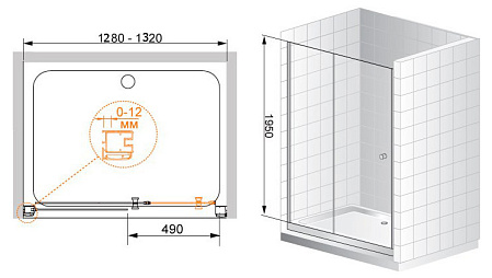Душевая дверь в нишу Cezares Anima ANIMA-W-BF-1-130-C-Cr прозрачное стекло