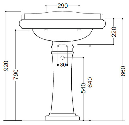Раковина Kerasan Retro 104701*3 73 с 3 отверстиями под смеситель, белый