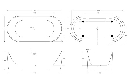 Акриловая ванна BelBagno BB411-1700-800-MATT 170x80 белый матовый