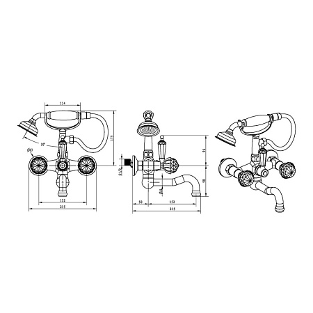 Смеситель Boheme Brillante Presente 353 для ванны с душем, хром