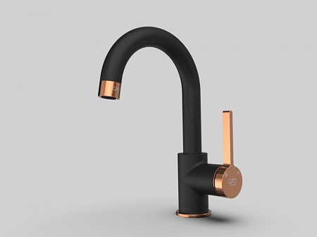 Смеситель GPD Gildo MTL165-S-R для раковины черный/розовое золото