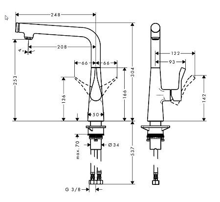 Смеситель Hansgrohe Metris 14847000 для кухонной мойки, хром