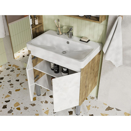 Тумба c раковиной Aquaton Сканди 1A278901SDZ90 70 с дверками, белый/дуб рустикальный