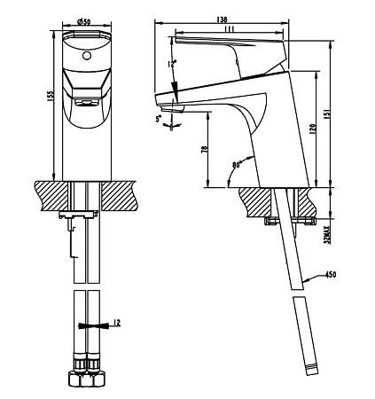 Смеситель Bravat Line F15299C-1 для раковины хром