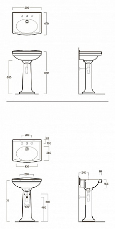 Раковина Simas Londra LO914bi*3 с 3 отверстиями под смеситель