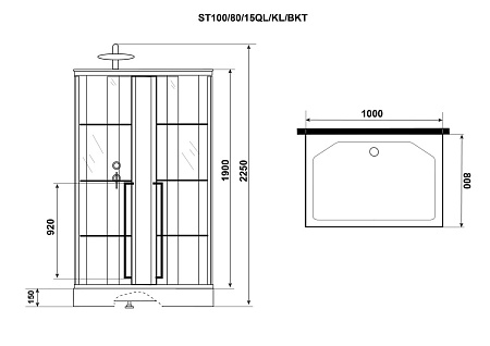 Душевая кабина Niagara Standart ST100/80/15QL/KL/BKT 100x80x225 черный матовый/прозрачный клетка