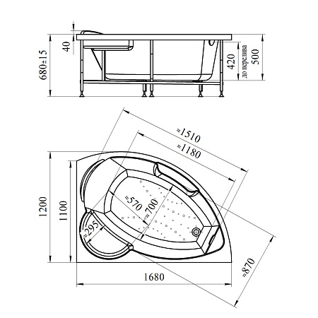 Акриловая ванна Vannesa Алари 2-01-0-1-1-218 168х120 L хром