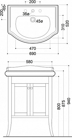 Тумба под раковину Kerasan Retro 735130 69 2 дверки, белый матовый