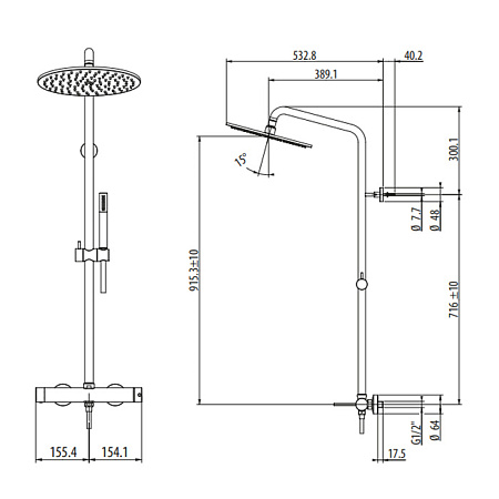 Душевая стойка Gattoni Circle Two 9195/PDNO черный матовый