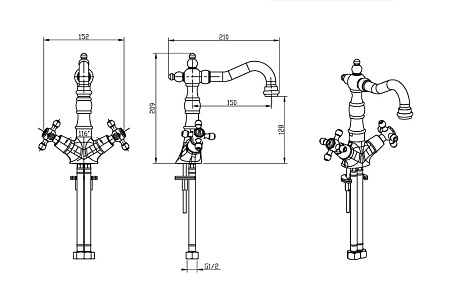 Смеситель Boheme Royal Cristal 312-Royal/CRST для раковины, бронза