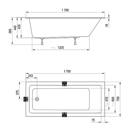Ванна акриловая Ravak 10° Slim CA71300000 170x75