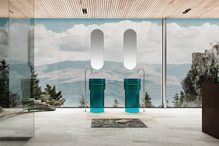 Раковина отдельностоящая прозрачная ABBER Kristall AT2701Aquamarin-H бирюзовый