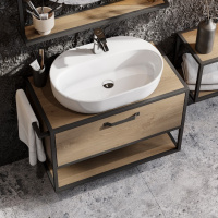 Тумба с раковиной Aquaton Лофт Фабрик 1A242401LTDY0 80 с раковиной Одри Round, дуб кантри