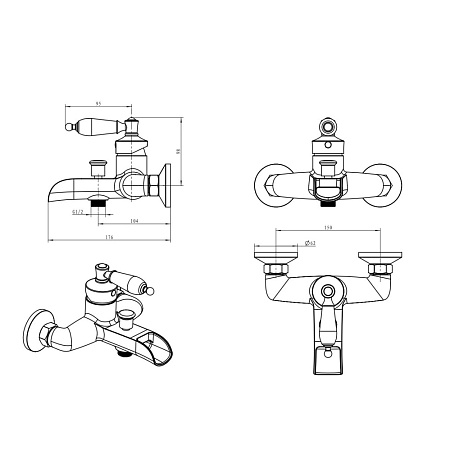 Смеситель Boheme Vogue 213-BSW для ванны, золото/черный Swarovski