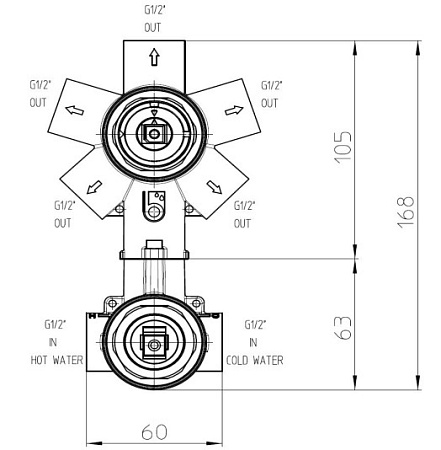 Cкрытая монтажная часть Bossini Oki  Z00130000 смесителя для ванны 