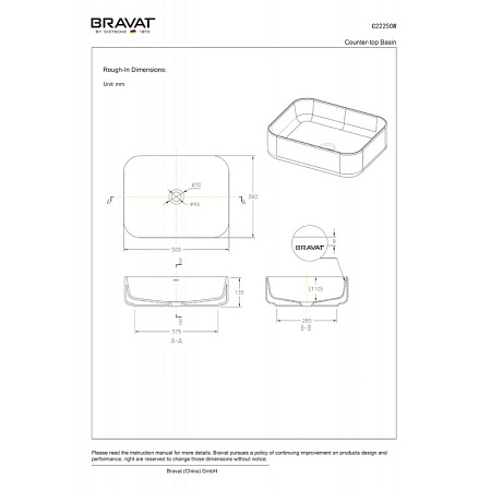 Раковина Bravat Source C22250W-ENG белый