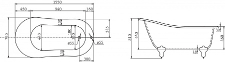 Акриловая ванна BelBagno BB06-1550 155x76 белый