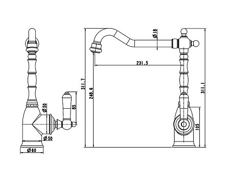 Смеситель Bravat Art F775109U для кухни с высоким поворотным изливом бронза