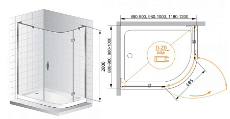 Душевой уголок Cezares Bergamo BERGAMO-R-1-90-C-Cr-L(-R)
