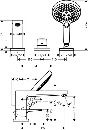 Смеситель Hansgrohe Metropol 74551000 на борт ванны, хром