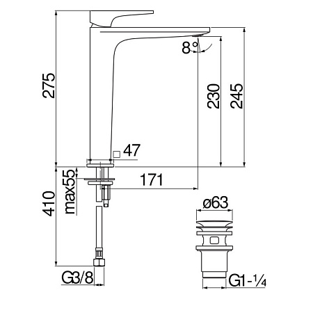 Смеситель Nobili Seven SE124128/2BM для раковины, черный матовый