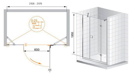 Душевая дверь в нишу Cezares Crystal CRYSTAL-B-13-100+60/60-C-Cr-L 215 L прозрачное стекло