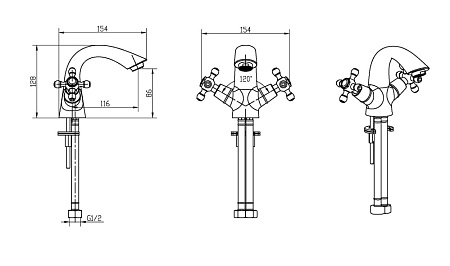 Смеситель Boheme Royal Cristal 311-Royal/CRST для раковины, бронза