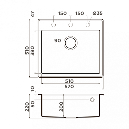 Кухонная мойка Omoikiri Tedori 57-BL 57х51 чёрный