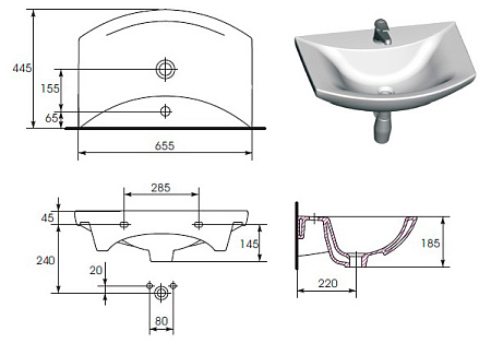 Раковина Cersanit Omega UM-OM65/1 65