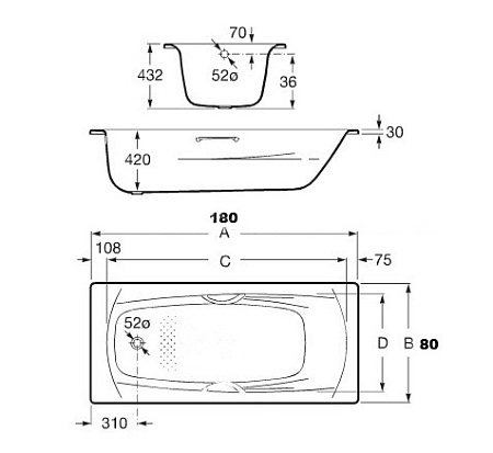 Ванна стальная Roca Swing 2200E0000 180х80 см