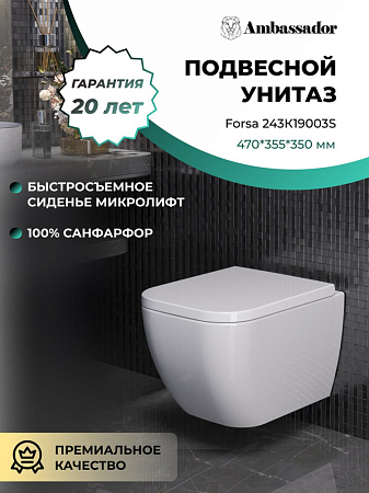 Унитаз подвесной Ambassador Forsa 243K19003S безободковый, белый
