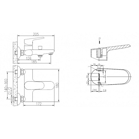 Смеситель Bravat Pure F6105161C-01 для ванны и душа хром