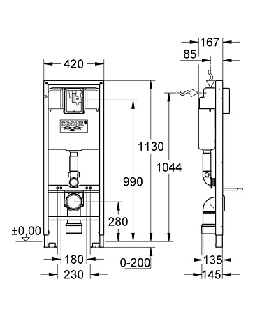Система инсталляции для унитазов Grohe Rapid SL 38721001 3 в 1 с кнопкой смыва