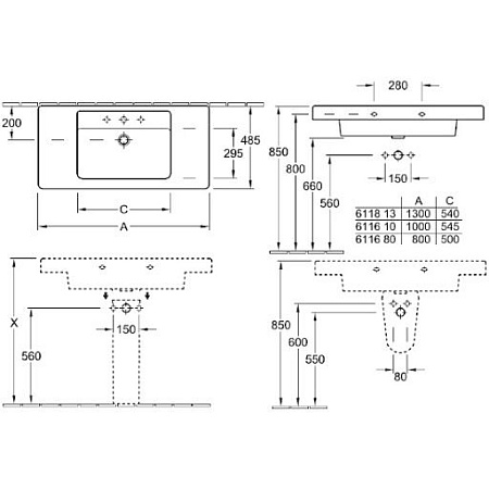 Раковина Villeroy & Boch Architectura 61161001 104х48,5