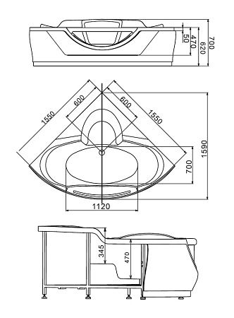Акриловая ванна Gemy G9025 II K с гидромассажем