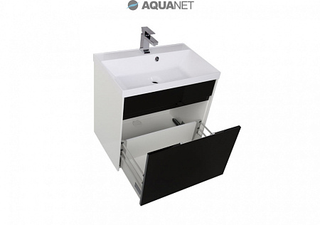 Тумба с раковиной Aquanet Латина 00180001 70 черная, 1 ящик