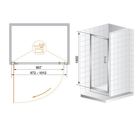 Душевая дверь в нишу Cezares Porta PORTA-D-B-11-100-C-Cr 100 прозрачное стекло