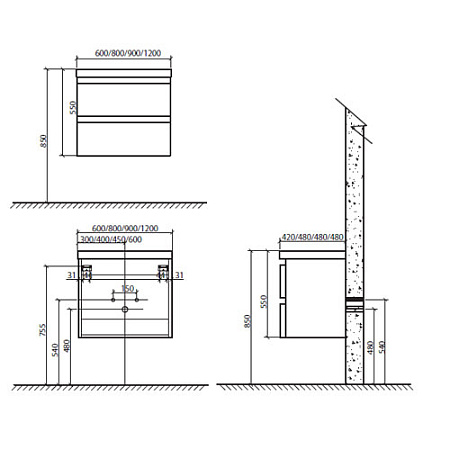 Тумба с раковиной BelBagno Energia-N 80 tortora lucido, подвесная