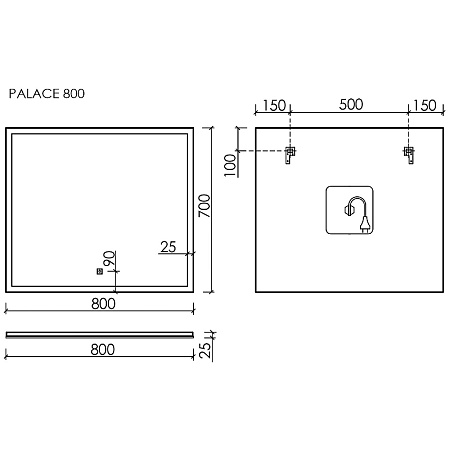 Зеркало Sancos Palace PA800 80х70 с подсветкой