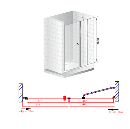 Душевая дверь в нишу Cezares Elena ELENA-B-11-40+60-C-Cr  прозрачное стекло