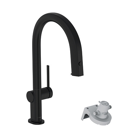 Смеситель Hansgrohe Aqittura 76803670 для кухонной мойки, с вытяжным изливом, черный матовый