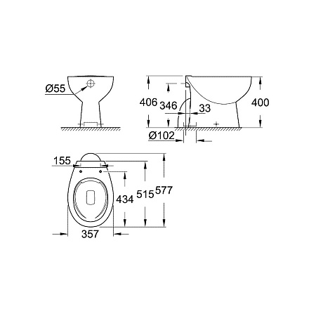 Чаша для напольного унитаза Grohe Bau Ceramic 39431000 вертикальный выпуск